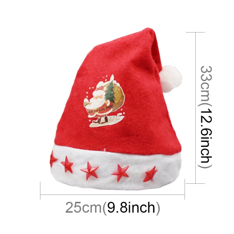 Christmas Decoration Napped Fabric Santa Hat Light Five-pointed Stars Pattern Children Dressing Up Christmas Hat, Random Pattern Delivery