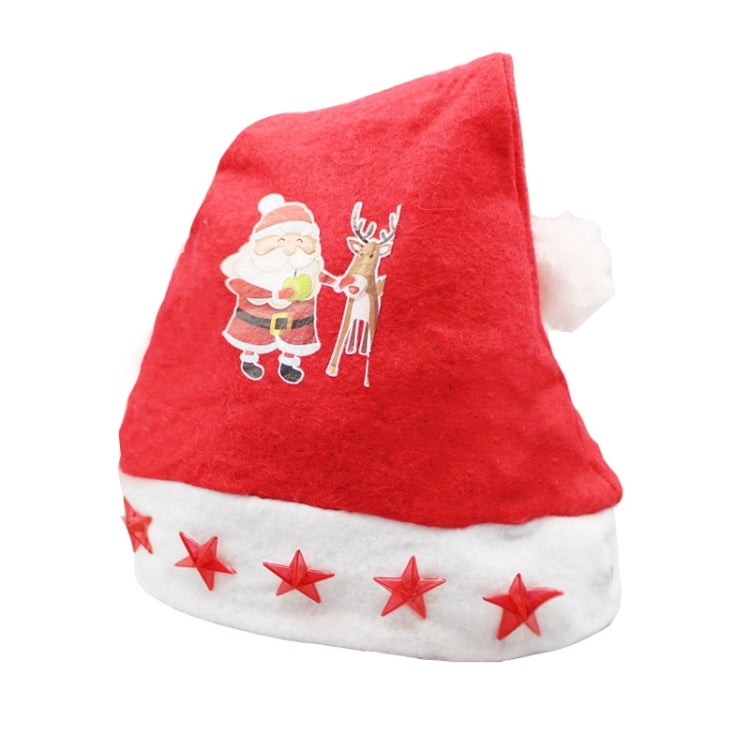 Christmas Decoration Napped Fabric Santa Hat Light Five-pointed Stars Pattern Children Dressing Up Christmas Hat, Random Pattern Delivery