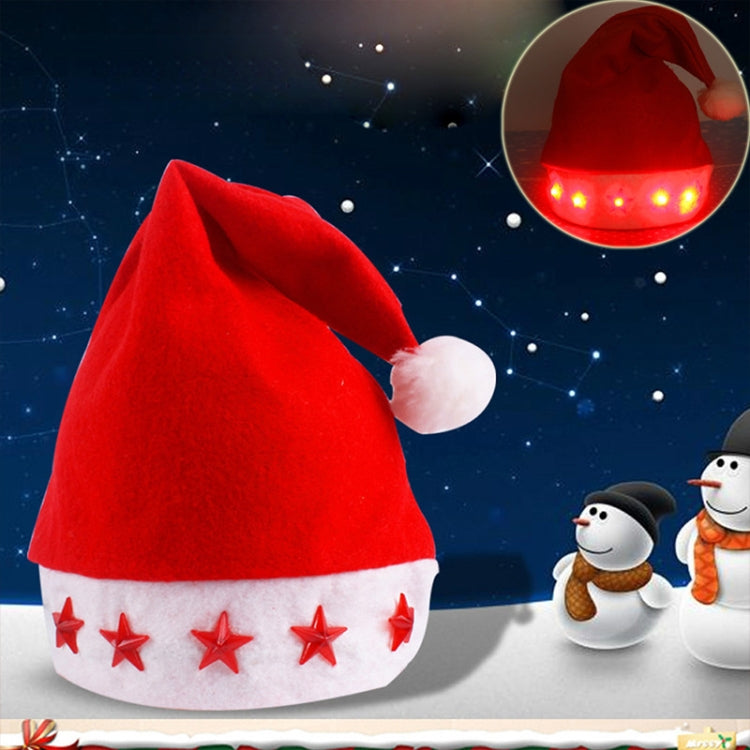 Christmas Decoration Napped Fabric Santa Hat Light Five-pointed Stars Pattern Children Dressing Up Christmas Hat, Random Pattern Delivery