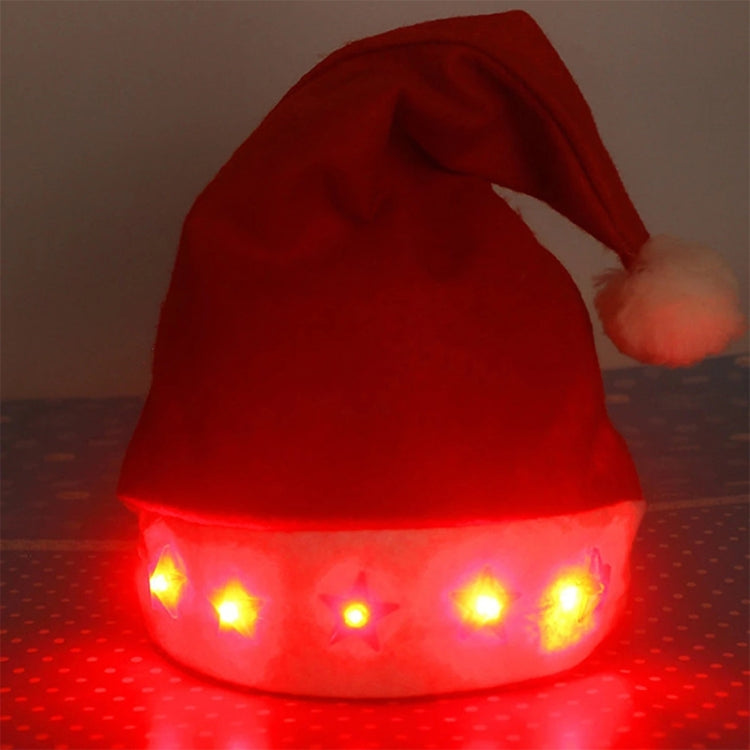 Christmas Decoration Napped Fabric Santa Hat Light Five-pointed Stars Pattern Children Dressing Up Christmas Hat, Random Pattern Delivery