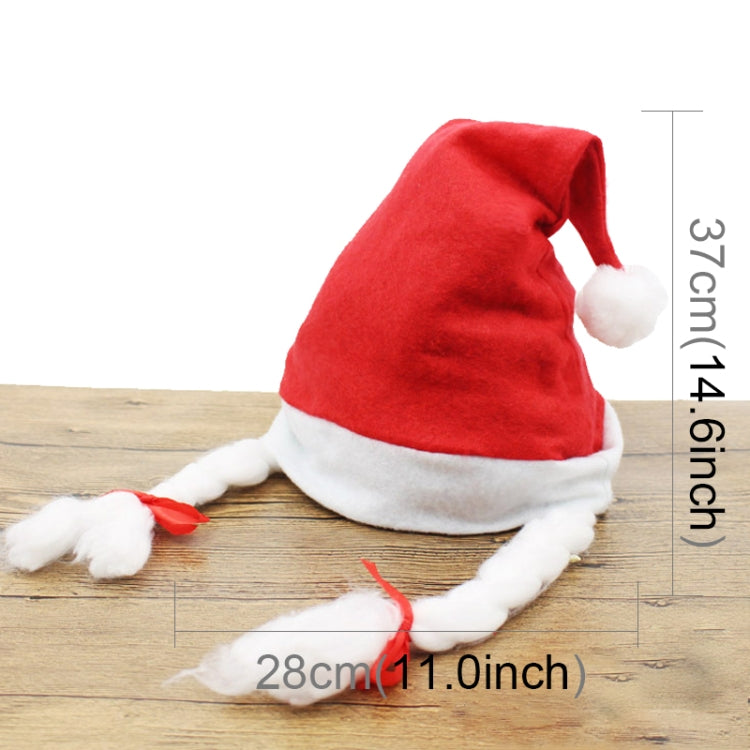 10 PCS Christmas Decoration Napped Fabric Santa Hat Pigtails Pattern Children Dressing Up Christmas Hat
