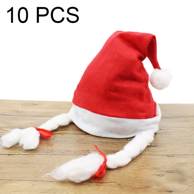 10 PCS Christmas Decoration Napped Fabric Santa Hat Pigtails Pattern Children Dressing Up Christmas Hat