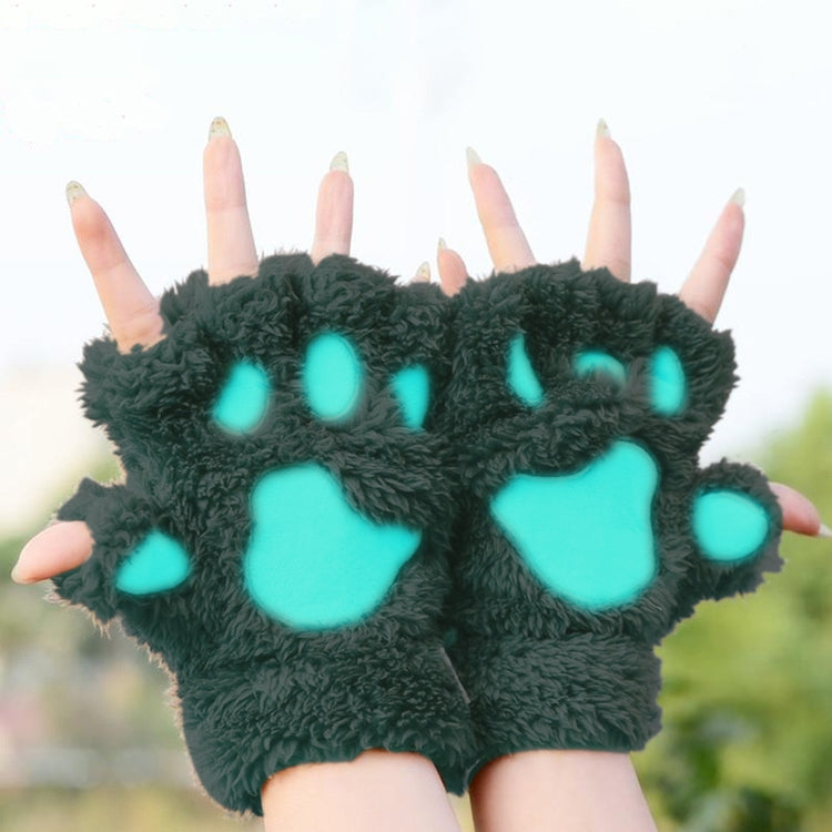 Winter Lovely Cartoon Cat Claw Lady Gloves Thick Warm Fluffy Paws Half Finger Gloves