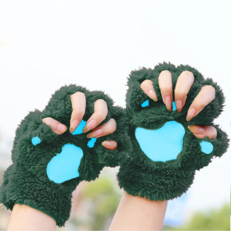Winter Lovely Cartoon Cat Claw Lady Gloves Thick Warm Fluffy Paws Half Finger Gloves