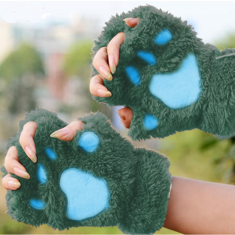 Winter Lovely Cartoon Cat Claw Lady Gloves Thick Warm Fluffy Paws Half Finger Gloves