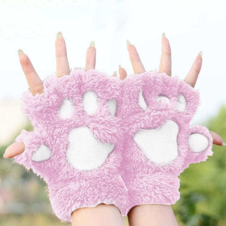 Winter Lovely Cartoon Cat Claw Lady Gloves Thick Warm Fluffy Paws Half Finger Gloves