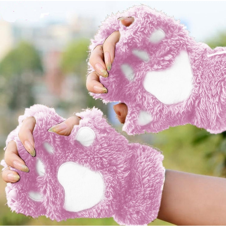 Winter Lovely Cartoon Cat Claw Lady Gloves Thick Warm Fluffy Paws Half Finger Gloves