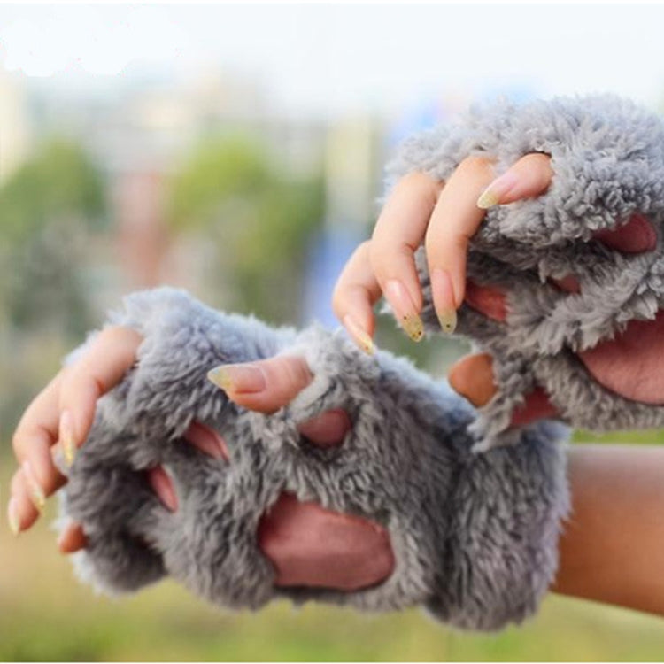 Winter Lovely Cartoon Cat Claw Lady Gloves Thick Warm Fluffy Paws Half Finger Gloves