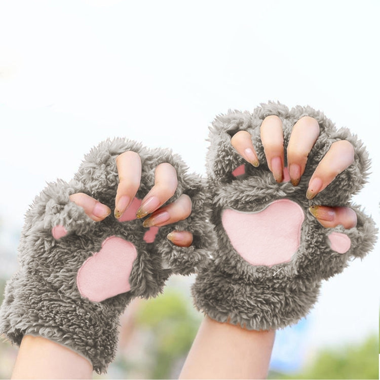 Winter Lovely Cartoon Cat Claw Lady Gloves Thick Warm Fluffy Paws Half Finger Gloves