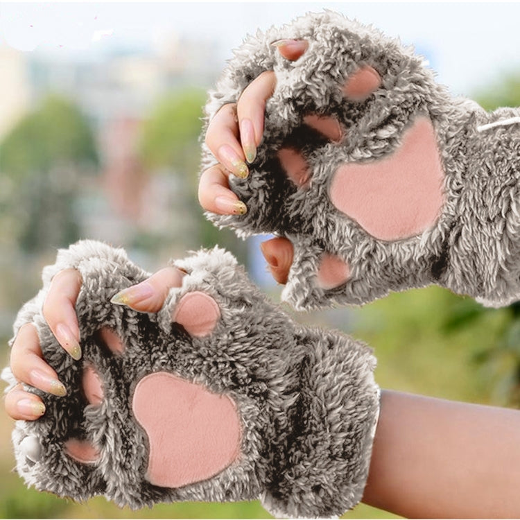 Winter Lovely Cartoon Cat Claw Lady Gloves Thick Warm Fluffy Paws Half Finger Gloves