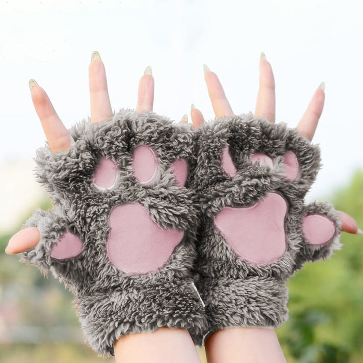 Winter Lovely Cartoon Cat Claw Lady Gloves Thick Warm Fluffy Paws Half Finger Gloves