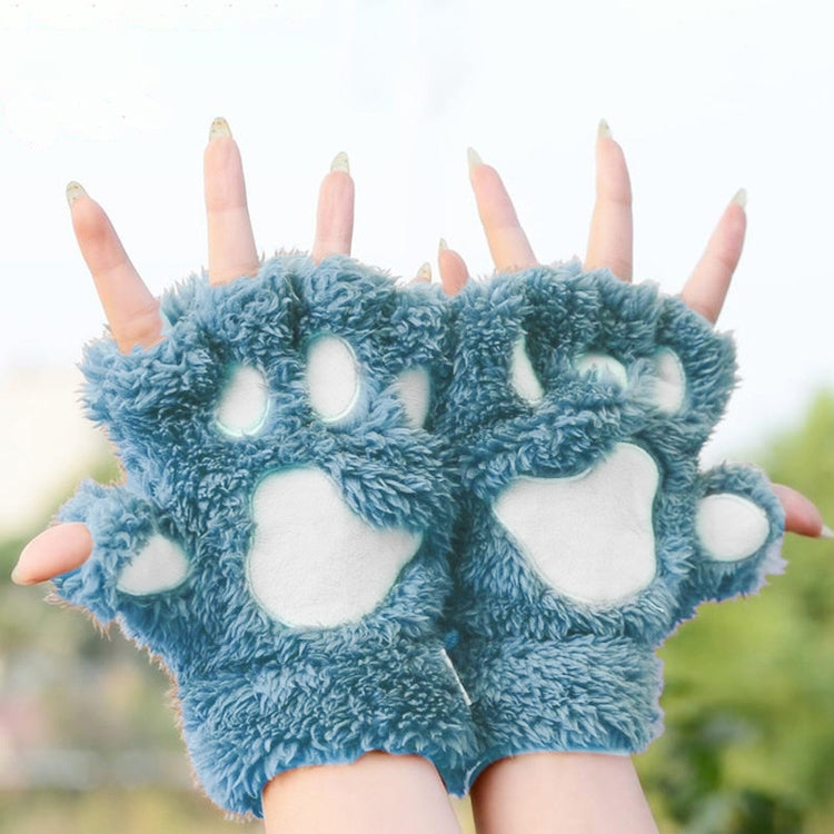 Winter Lovely Cartoon Cat Claw Lady Gloves Thick Warm Fluffy Paws Half Finger Gloves