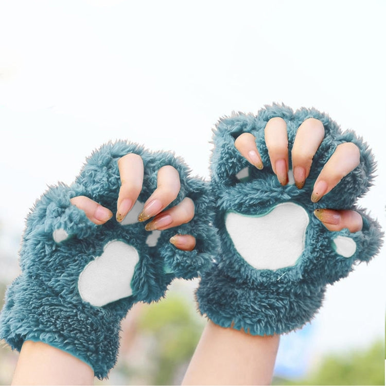 Winter Lovely Cartoon Cat Claw Lady Gloves Thick Warm Fluffy Paws Half Finger Gloves