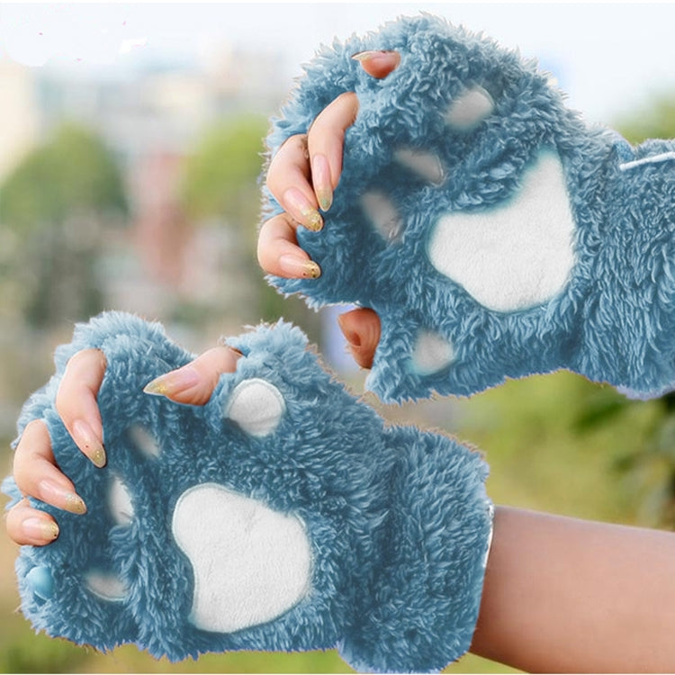 Winter Lovely Cartoon Cat Claw Lady Gloves Thick Warm Fluffy Paws Half Finger Gloves