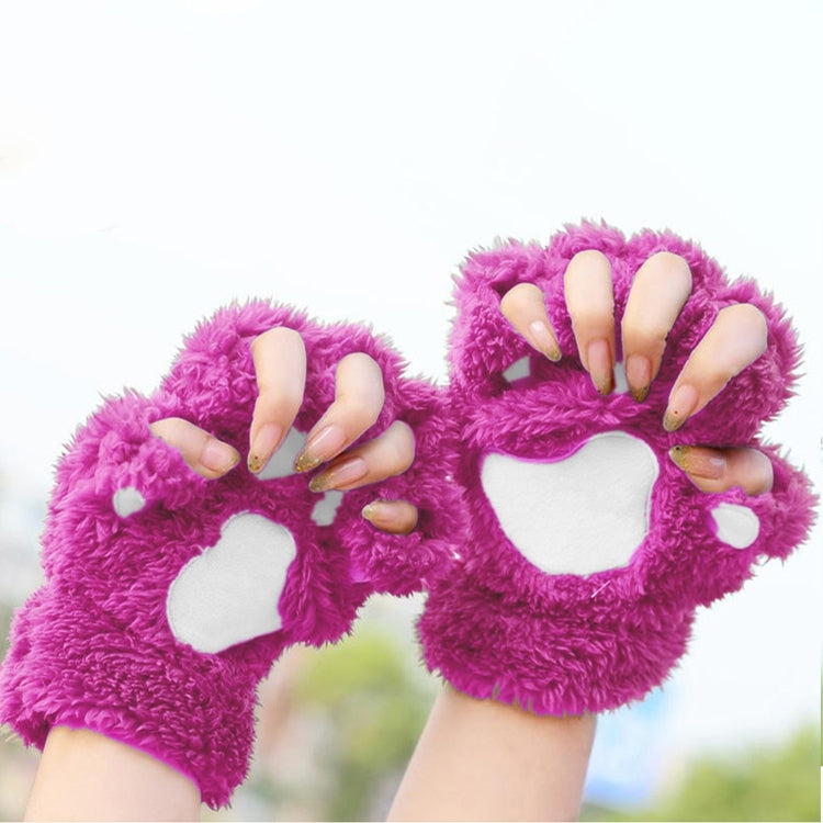Winter Lovely Cartoon Cat Claw Lady Gloves Thick Warm Fluffy Paws Half Finger Gloves