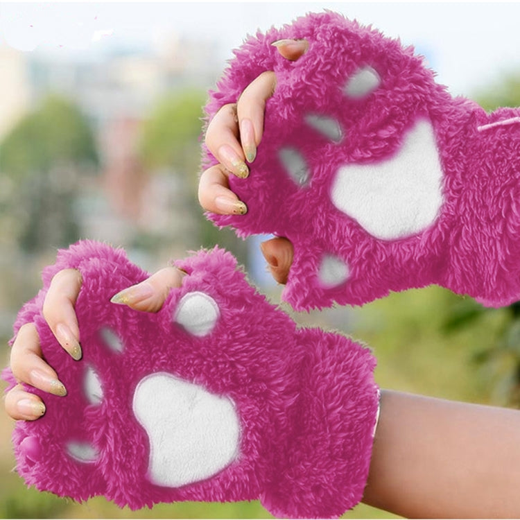 Winter Lovely Cartoon Cat Claw Lady Gloves Thick Warm Fluffy Paws Half Finger Gloves