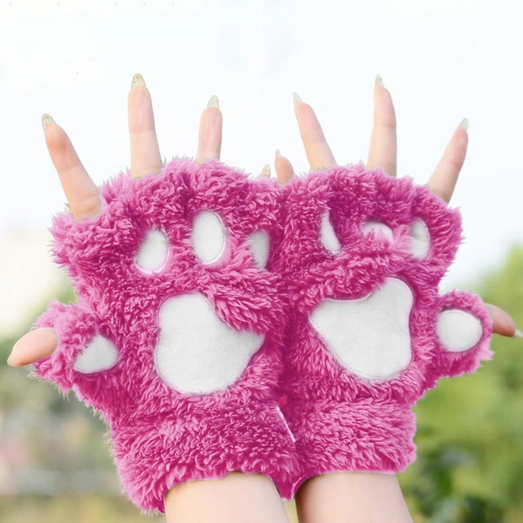 Winter Lovely Cartoon Cat Claw Lady Gloves Thick Warm Fluffy Paws Half Finger Gloves