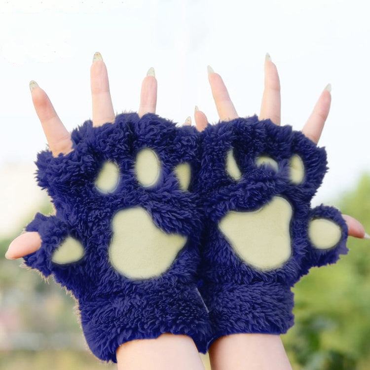 Winter Lovely Cartoon Cat Claw Lady Gloves Thick Warm Fluffy Paws Half Finger Gloves