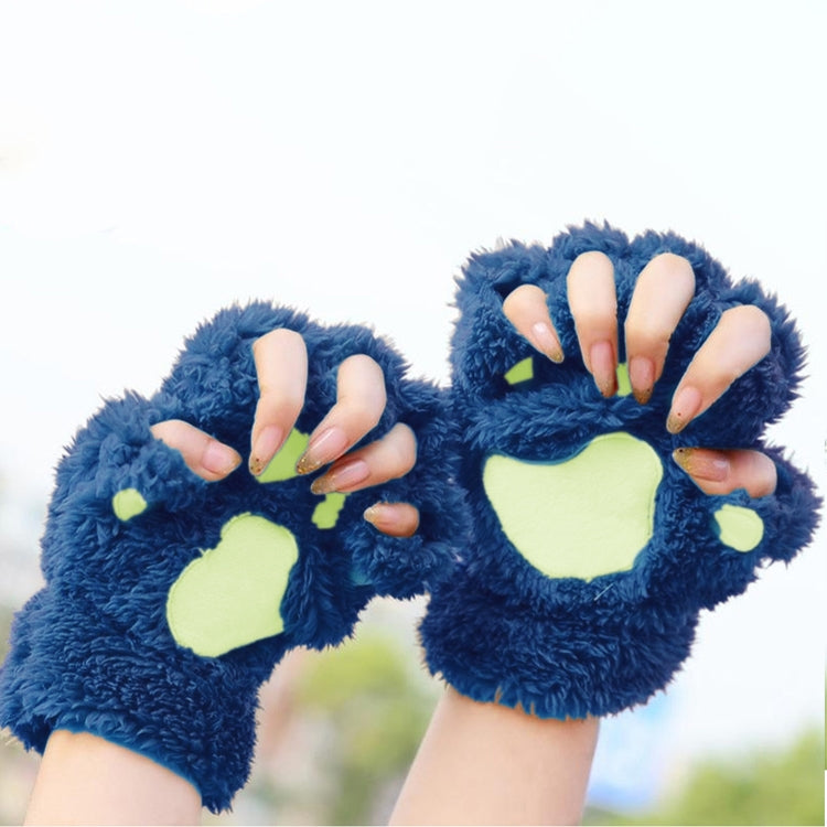 Winter Lovely Cartoon Cat Claw Lady Gloves Thick Warm Fluffy Paws Half Finger Gloves