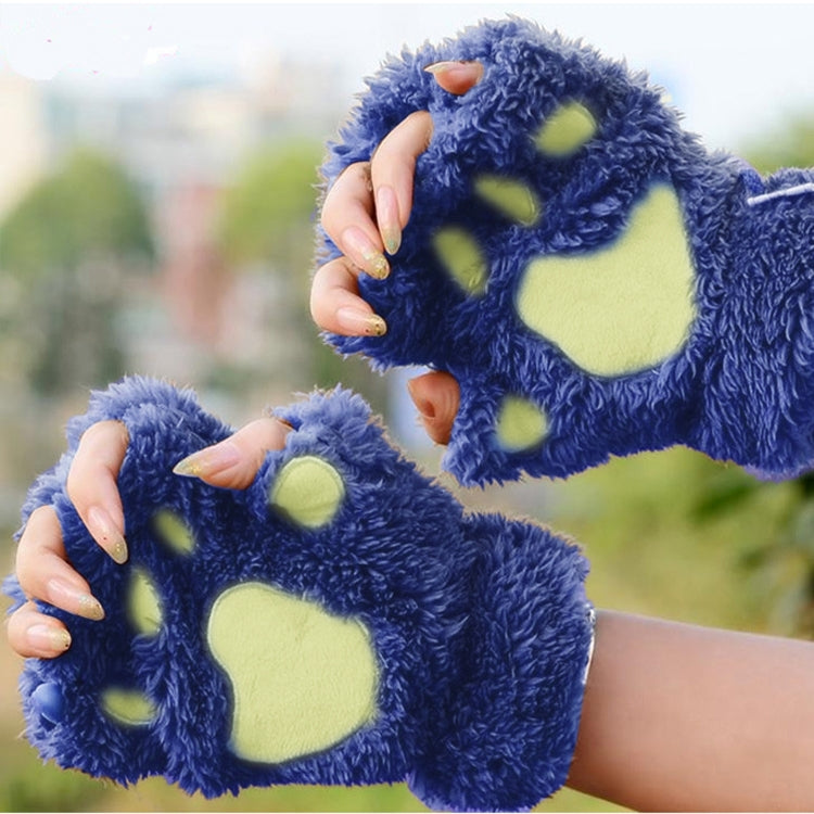 Winter Lovely Cartoon Cat Claw Lady Gloves Thick Warm Fluffy Paws Half Finger Gloves