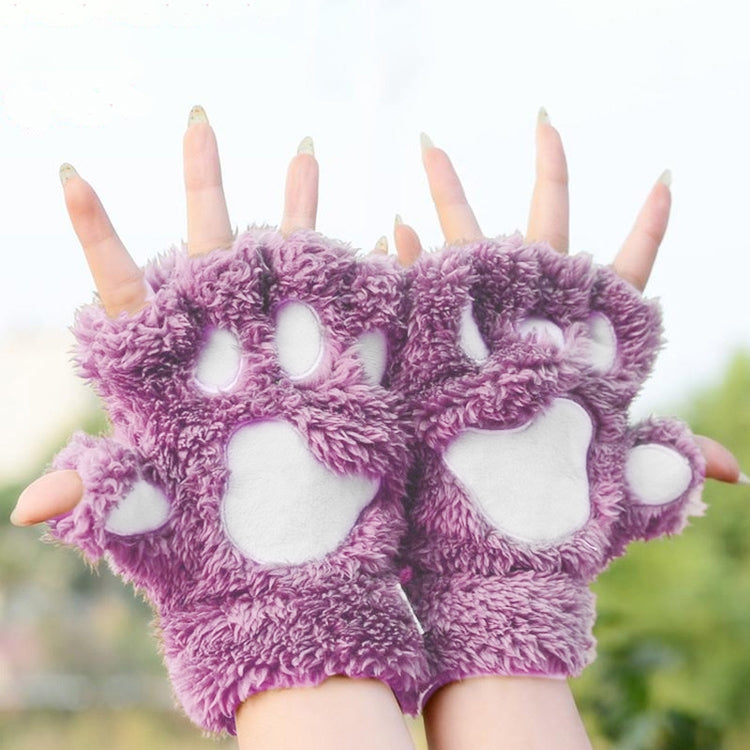 Winter Lovely Cartoon Cat Claw Lady Gloves Thick Warm Fluffy Paws Half Finger Gloves
