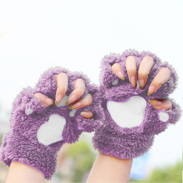 Winter Lovely Cartoon Cat Claw Lady Gloves Thick Warm Fluffy Paws Half Finger Gloves