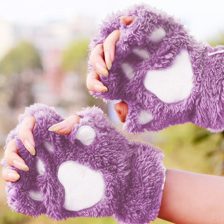 Winter Lovely Cartoon Cat Claw Lady Gloves Thick Warm Fluffy Paws Half Finger Gloves