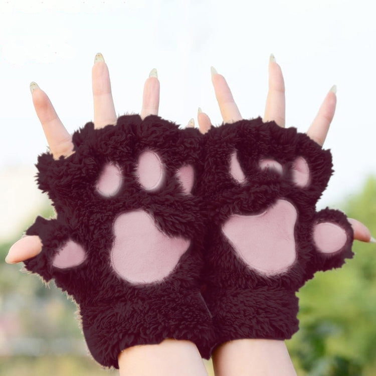 Winter Lovely Cartoon Cat Claw Lady Gloves Thick Warm Fluffy Paws Half Finger Gloves
