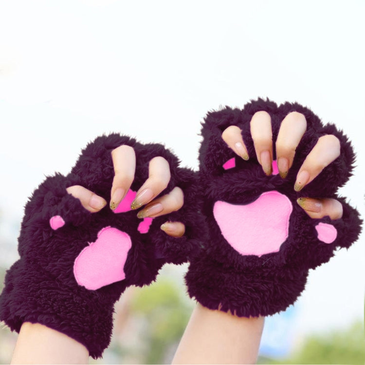 Winter Lovely Cartoon Cat Claw Lady Gloves Thick Warm Fluffy Paws Half Finger Gloves