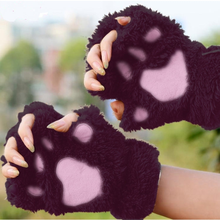 Winter Lovely Cartoon Cat Claw Lady Gloves Thick Warm Fluffy Paws Half Finger Gloves