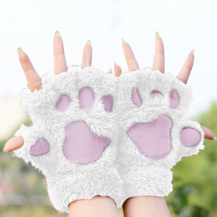Winter Lovely Cartoon Cat Claw Lady Gloves Thick Warm Fluffy Paws Half Finger Gloves