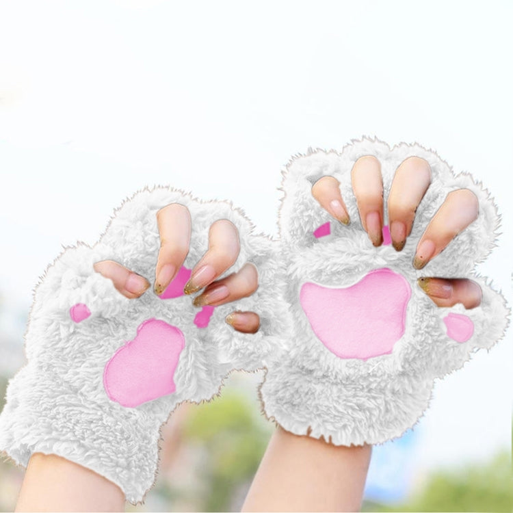 Winter Lovely Cartoon Cat Claw Lady Gloves Thick Warm Fluffy Paws Half Finger Gloves