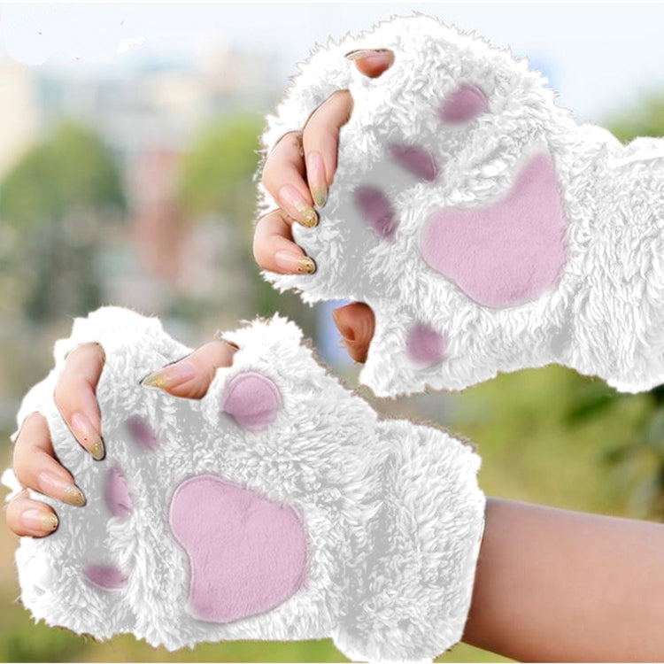 Winter Lovely Cartoon Cat Claw Lady Gloves Thick Warm Fluffy Paws Half Finger Gloves