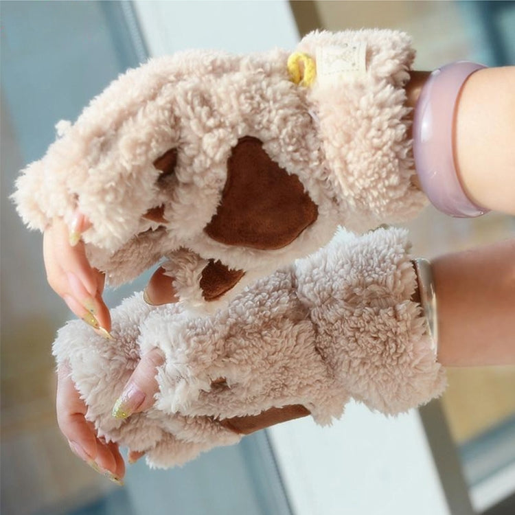 Winter Lovely Cartoon Cat Claw Lady Gloves Thick Warm Fluffy Paws Half Finger Gloves