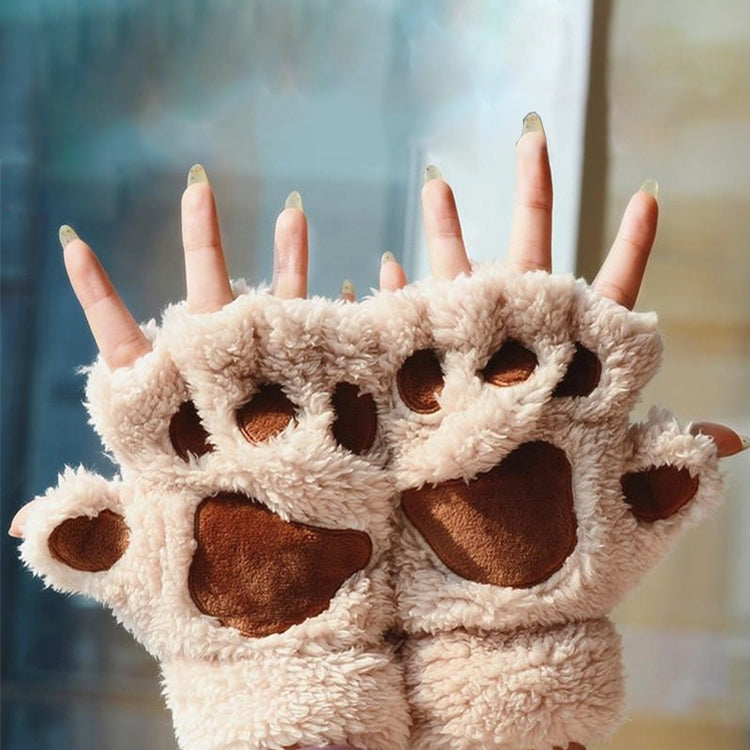 Winter Lovely Cartoon Cat Claw Lady Gloves Thick Warm Fluffy Paws Half Finger Gloves