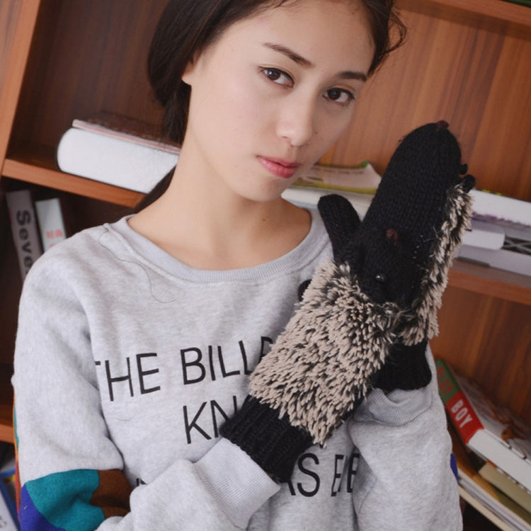 Winter Lovely Cartoon Mouse Knitting Lady Mittens Warm Cartoon Hedgepig Full Finger Gloves