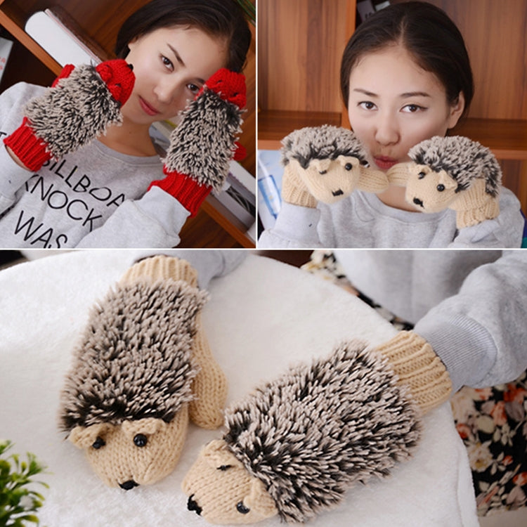 Winter Lovely Cartoon Mouse Knitting Lady Mittens Warm Cartoon Hedgepig Full Finger Gloves