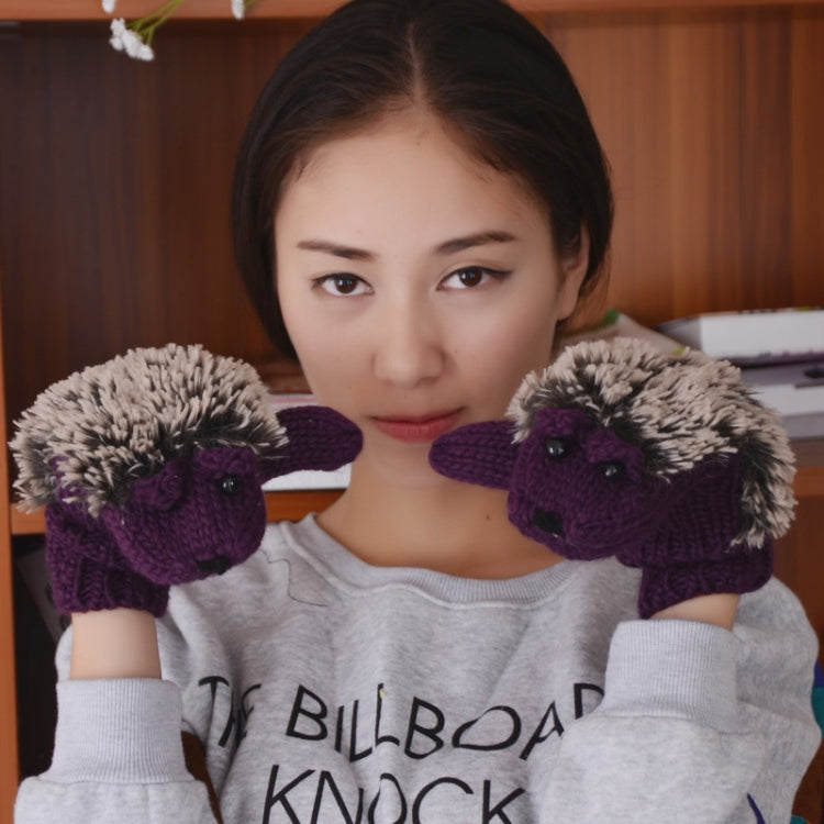 Winter Lovely Cartoon Mouse Knitting Lady Mittens Warm Cartoon Hedgepig Full Finger Gloves