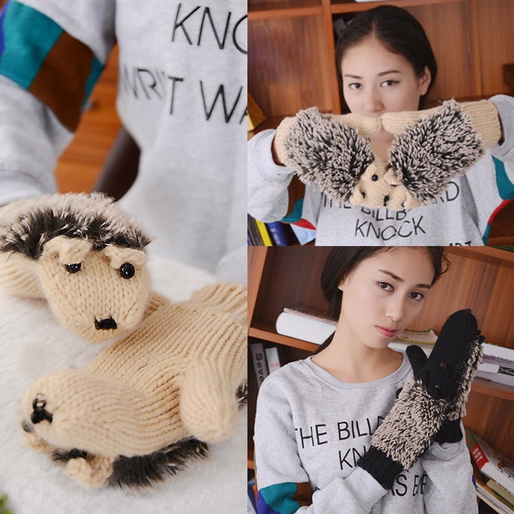 Winter Lovely Cartoon Mouse Knitting Lady Mittens Warm Cartoon Hedgepig Full Finger Gloves