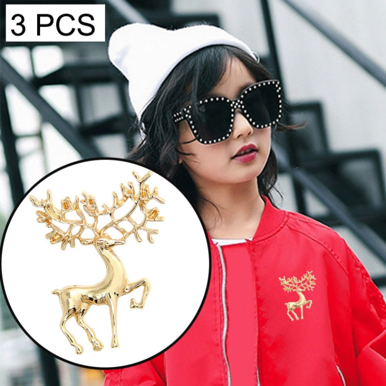 3 PCS Fashion Golden Plated Christmas Deer Brooch