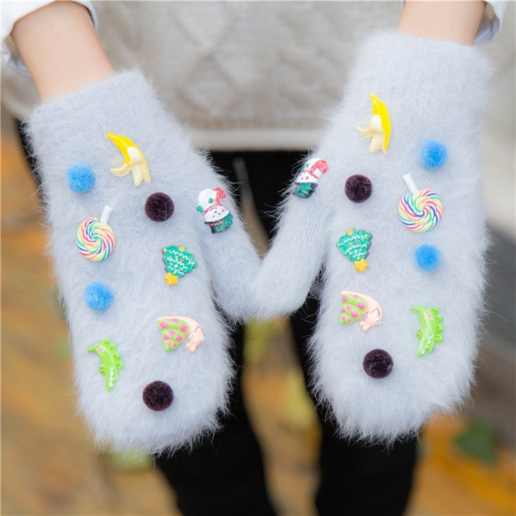 One Pair Christmas Series Full Finger Warm Rabbit Hair Winter Gloves Double Layer Thick Gloves