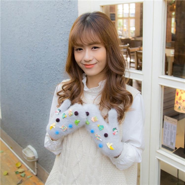 One Pair Christmas Series Full Finger Warm Rabbit Hair Winter Gloves Double Layer Thick Gloves