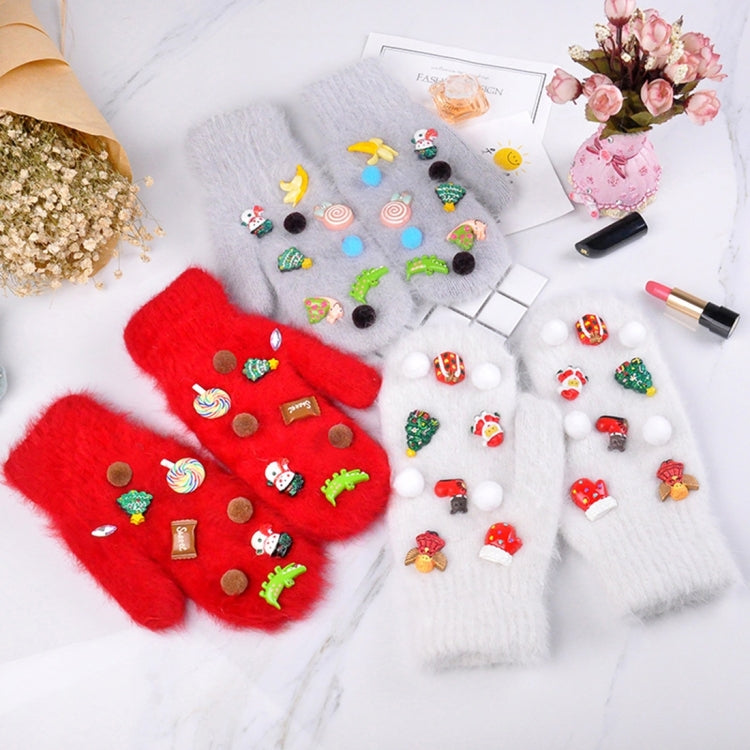 One Pair Christmas Series Full Finger Warm Rabbit Hair Winter Gloves Double Layer Thick Gloves