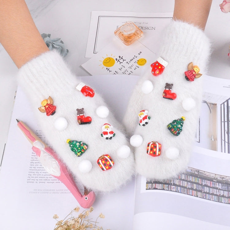 One Pair Christmas Series Full Finger Warm Rabbit Hair Winter Gloves Double Layer Thick Gloves