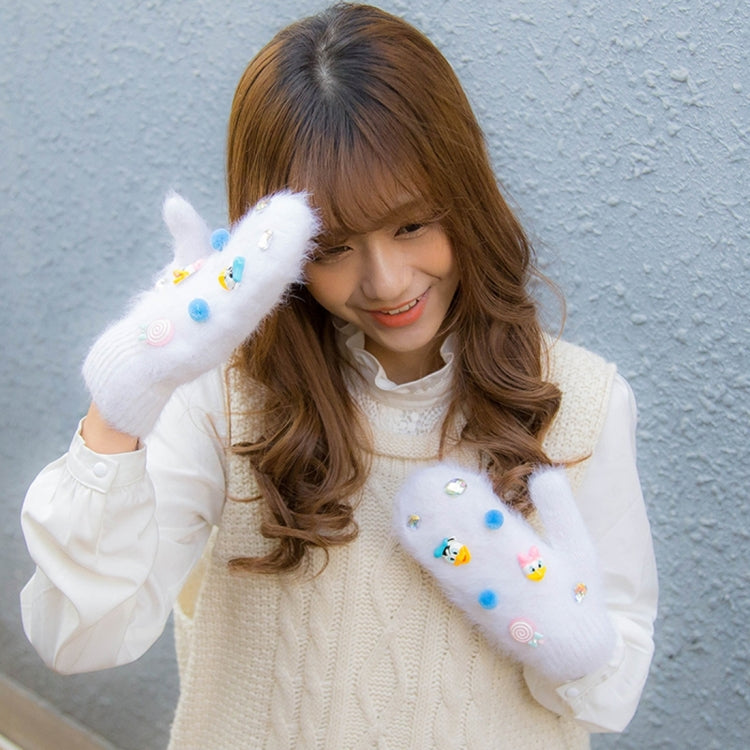 One Pair Christmas Series Full Finger Warm Rabbit Hair Winter Gloves Double Layer Thick Gloves