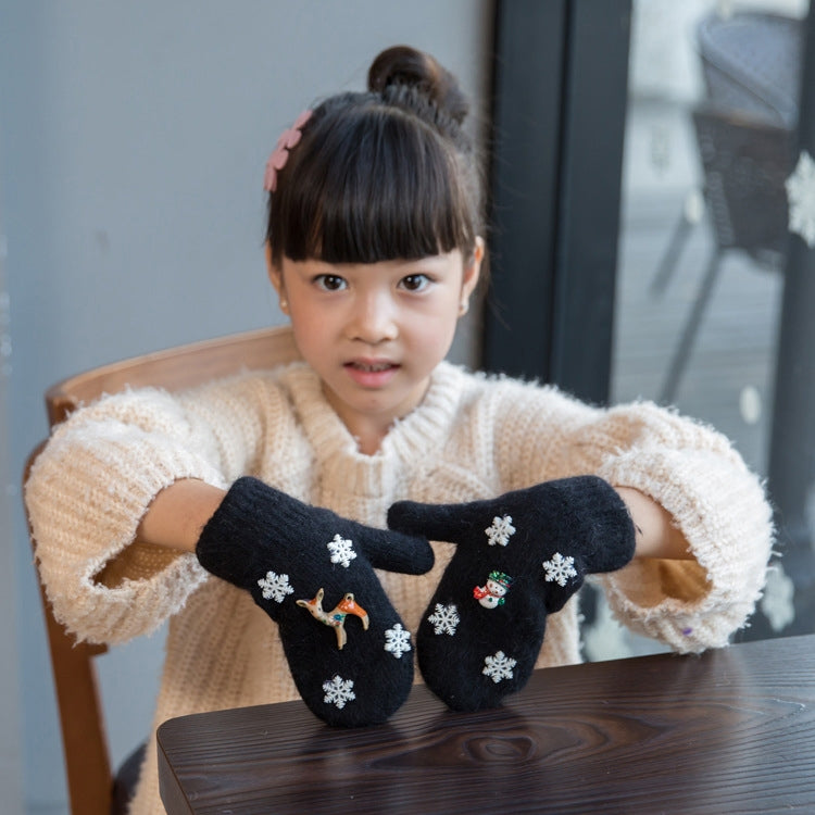 One Pair Christmas Snowflake Double Layer Thickening Winter Warm Knitted Full Finger Gloves