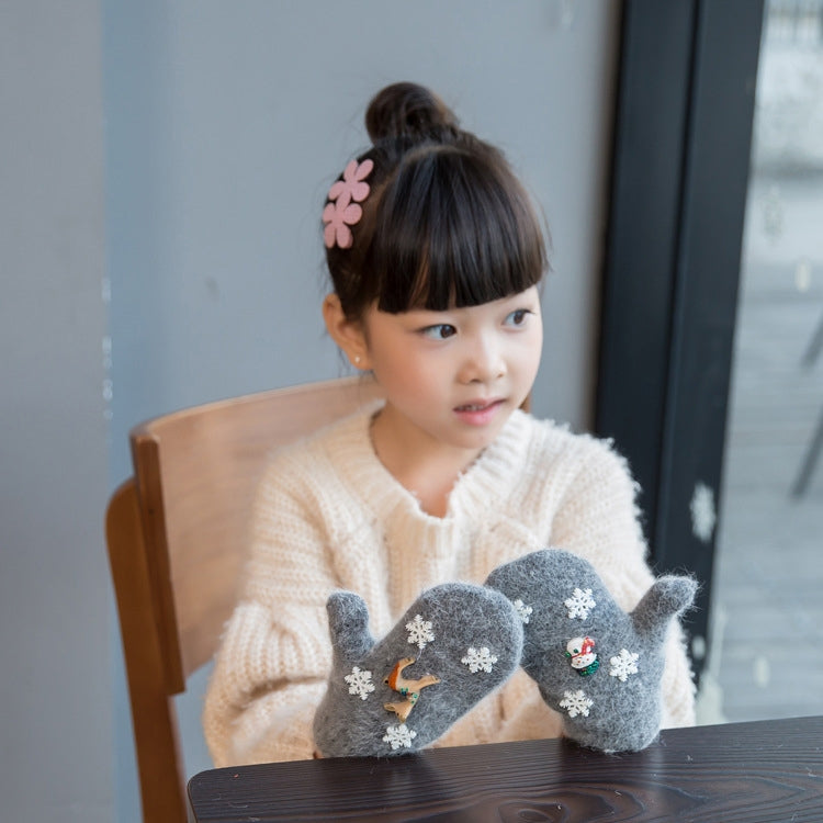 One Pair Christmas Snowflake Double Layer Thickening Winter Warm Knitted Full Finger Gloves