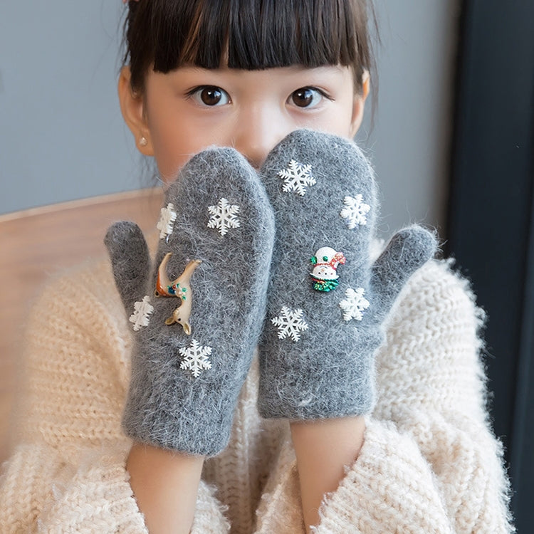 One Pair Christmas Snowflake Double Layer Thickening Winter Warm Knitted Full Finger Gloves