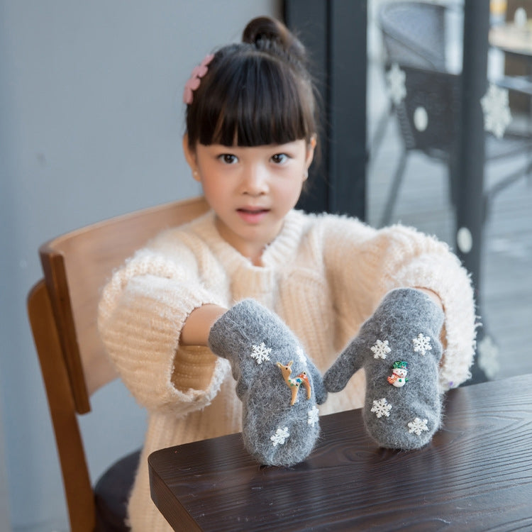 One Pair Christmas Snowflake Double Layer Thickening Winter Warm Knitted Full Finger Gloves