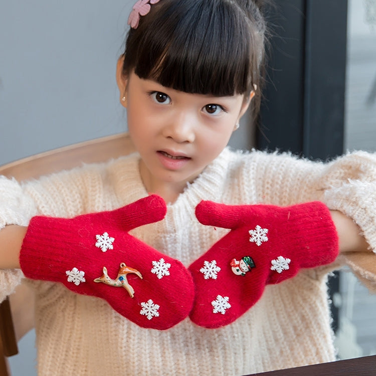 One Pair Christmas Snowflake Double Layer Thickening Winter Warm Knitted Full Finger Gloves